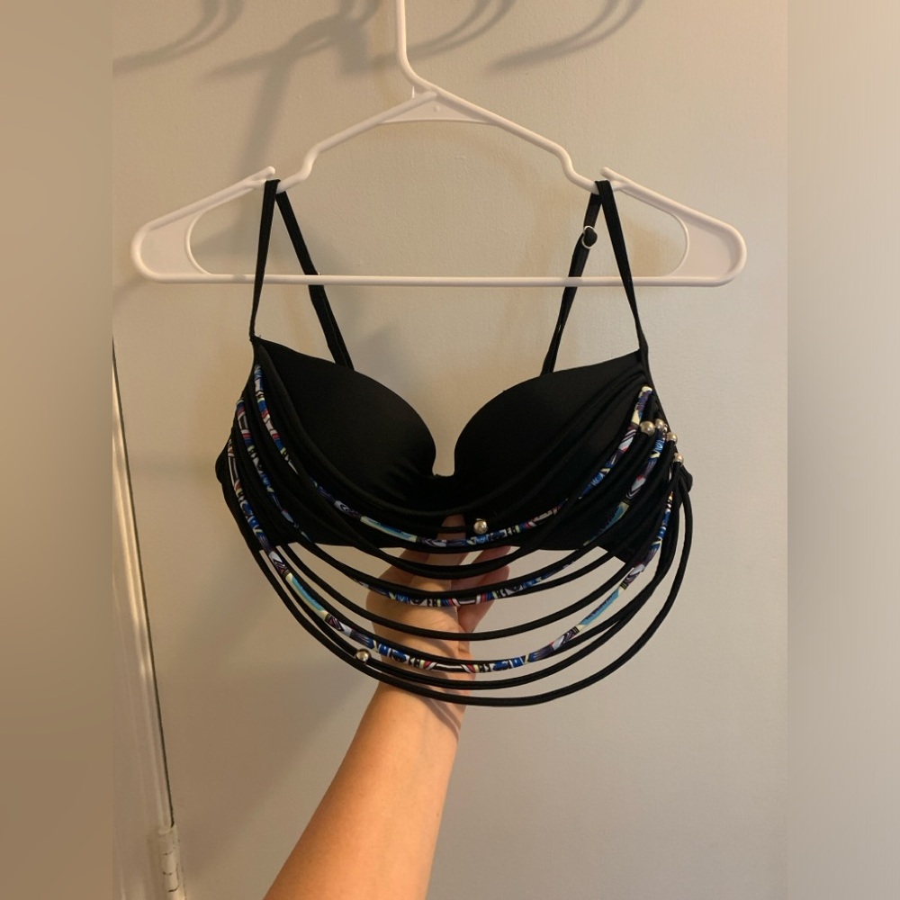 Bathing Suit Set. Black/Blue, Large.